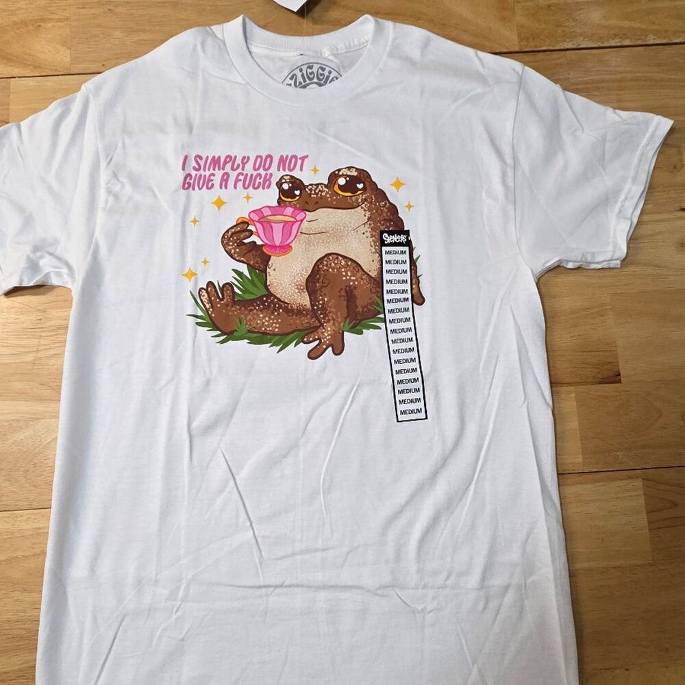 A-Ziggies Frog Funny Graphic T-Shirt White Med I Simply Do Not Give A Fuch NWT